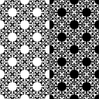 Siyah ve beyaz çiçek arka planlar. Tekstil ve duvar kağıtları için dikişsiz desen seti