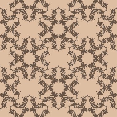 Bej renkli arka plan üzerinde kahverengi çiçek süsleme. Tekstil ve duvar kağıtları için seamless modeli