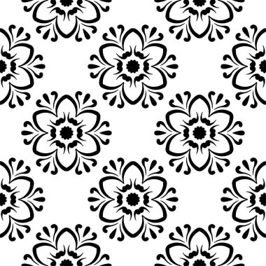 Beyaz arka planda siyah çiçek tasarım. Tekstil ve duvar kağıtları için seamless modeli