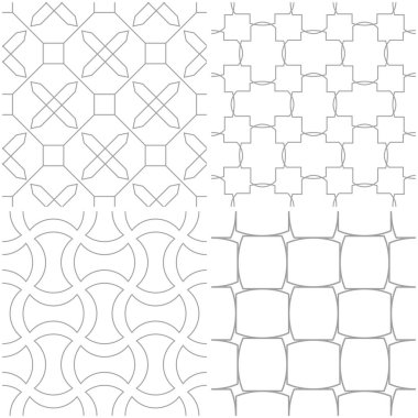 Geometrik desenler. Işık gri ve beyaz sorunsuz arka planlar kümesi. Vektör çizim