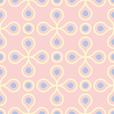 Geometrik seamless modeli. Soluk pembe arka plan duvar kağıtları, Tekstil ve kumaş için mavi ve bej elemanları ile