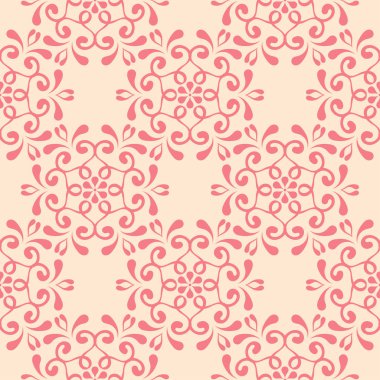 Bej renkli arka plan üzerinde kırmızı çiçekli süs. Tekstil ve duvar kağıtları için seamless modeli