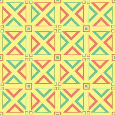 Geometrik seamless modeli. Sarı arka plan duvar kağıtları, Tekstil ve kumaş için pembe ve yeşil tasarım ile