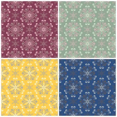 Çiçek desenleri sorunsuz. Renkli arka planlar ile tekstil ve duvar kağıtları için çiçek öğeleri kümesi