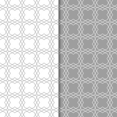 Gri ve beyaz geometrik süsler. Web, Tekstil ve duvar kağıtları için dikişsiz desen seti