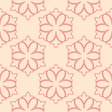 Bej renkli arka plan üzerinde kırmızı çiçekler. Tekstil ve duvar kağıtları için süs seamless modeli