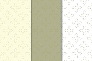 Zeytin yeşili ve beyaz geometrik süsler. Web, Tekstil ve duvar kağıtları için dikey Dikişsiz desen seti