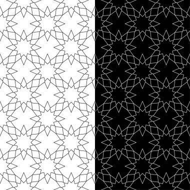 Geometrik süsler kümesi. Web, Tekstil ve duvar kağıtları için siyah ve beyaz Dikişsiz desen