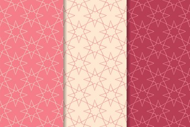 Kiraz kırmızısı geometrik süsler. Web, Tekstil ve duvar kağıtları için dikey Dikişsiz desen seti