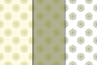 Zeytin yeşili çiçek arka planlar. Tekstil ve duvar kağıtları için dikişsiz desen seti