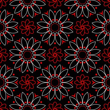 Siyah kırmızı ve beyaz çiçek öğeleri. Sorunsuz arka plan duvar kağıtları için
