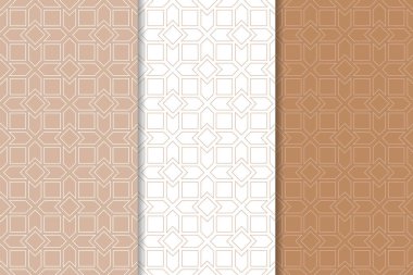 Web, Tekstil ve duvar kağıtları için geometrik Dikişsiz desen kahverengi ve beyaz set