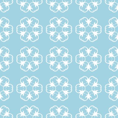 Mavi zemin üzerine beyaz çiçek süsleme. Tekstil ve duvar kağıtları için seamless modeli