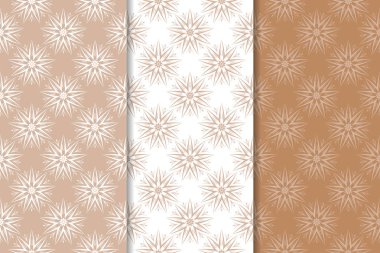 Çiçek süsler kümesi. Kahverengi, bej ve beyaz Dikişsiz desen Tekstil ve duvar kağıtları için