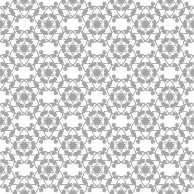 Beyaz arka plan üzerine açık gri çiçek süsleme. Tekstil ve duvar kağıtları için seamless modeli