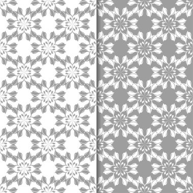 Beyaz ve gri arka plan çiçek kümesi. Tekstil ve duvar kağıtları için dikişsiz desen