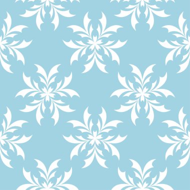 Mavi zemin üzerine beyaz çiçek süsleme. Tekstil ve duvar kağıtları için seamless modeli