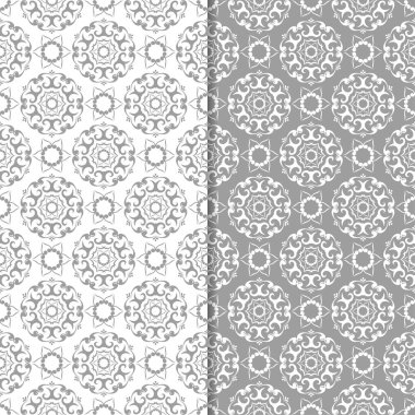 Beyaz ve gri arka plan çiçek kümesi. Tekstil ve duvar kağıtları için dikişsiz desen