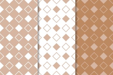 Kahverengi ve beyaz geometrik süsler. Web, Tekstil ve duvar kağıtları için dikişsiz desen seti