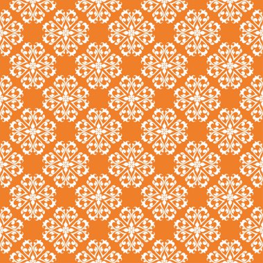 Turuncu zemin üzerine beyaz çiçek süsleme. Tekstil ve duvar kağıtları için seamless modeli