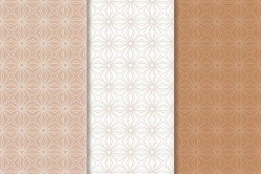 Kahverengi ve beyaz geometrik süsler. Web, Tekstil ve duvar kağıtları için dikişsiz desen seti