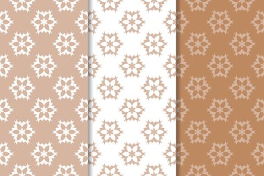 Çiçek süsler kümesi. Kahverengi, bej ve beyaz Dikişsiz desen Tekstil ve duvar kağıtları için
