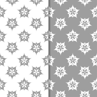 Beyaz ve gri çiçek arka planlar. Tekstil ve duvar kağıtları için dikişsiz desen seti