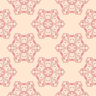 Bej renkli arka plan üzerinde kırmızı çiçek öğeleri. Tekstil ve duvar kağıtları için seamless modeli