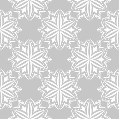 Gri arka plan üzerinde beyaz çiçek süsleme. Tekstil ve duvar kağıtları için seamless modeli