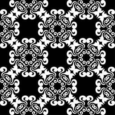 Siyah ve beyaz çiçek süsleme. Tekstil ve duvar kağıtları için seamless modeli