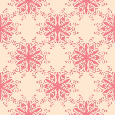 Kırmızı ve bej çiçekli süs. Tekstil ve duvar kağıtları için seamless modeli