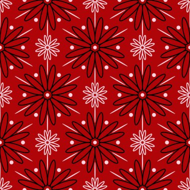 Çiçek sorunsuz arka plan. Kırmızı siyah ve beyaz çiçek deseni. Duvar kağıtları ve tekstil tasarımı için