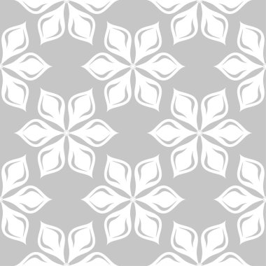 Gri arka plan üzerinde beyaz çiçekler. Tekstil ve duvar kağıtları için süs seamless modeli