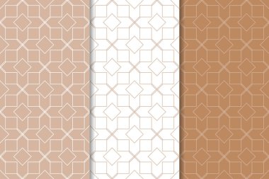 Kahverengi ve beyaz geometrik süsler. Web, Tekstil ve duvar kağıtları için dikişsiz desen seti