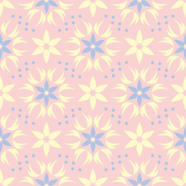 Pembe çiçek seamless modeli ile duvar kağıdı, Tekstil ve kumaş için ışık mavi ve sarı çiçek öğeleri