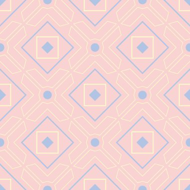 Renkli geometrik desenli sorunsuz arka plan. Duvar kağıtları, Tekstil ve kumaş için pembe, mavi ve bej öğeleri