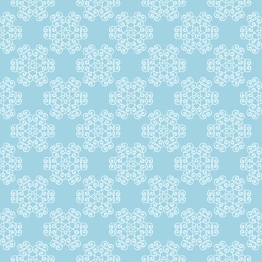 Mavi zemin üzerine beyaz çiçek desenli. Tekstil ve duvar kağıtları için sorunsuz süsleme