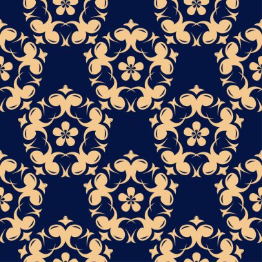 Mavi zemin üzerine altın çiçek. Tekstil ve duvar kağıtları için seamless modeli