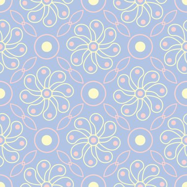 Çiçek seamless modeli. Soluk mavi arka plan duvar kağıtları, Tekstil ve kumaş için bej ve pembe çiçek öğeleri ile