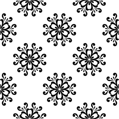Beyaz arka planda siyah çiçek süsleme. Tekstil ve duvar kağıtları için seamless modeli