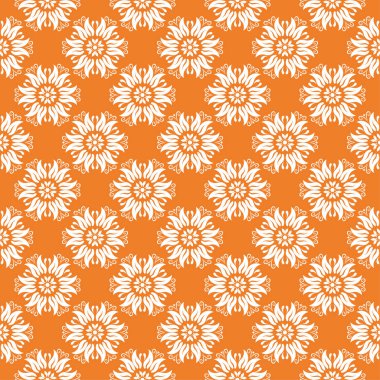 Turuncu zemin üzerine beyaz çiçek süsleme. Tekstil ve duvar kağıtları için seamless modeli