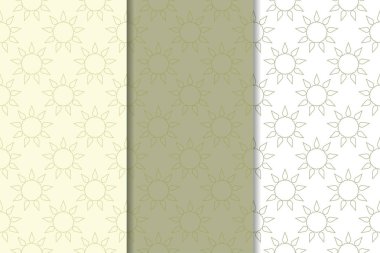 Zeytin yeşili ve beyaz geometrik süsler. Web, Tekstil ve duvar kağıtları için dikey Dikişsiz desen seti