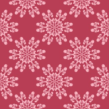 Kırmızı zemin üzerine çiçek süsleme. Tekstil ve duvar kağıtları için seamless modeli