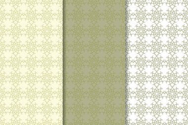 Zeytin yeşili çiçek arka planlar. Tekstil ve duvar kağıtları için dikişsiz desen seti