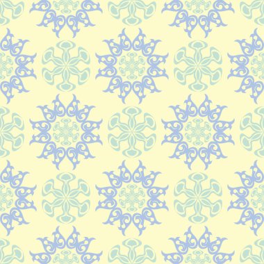 Çiçek sorunsuz arka plan. Mavi ve yeşil çiçek deseni üzerinde bej zemin, duvar kağıtları, Tekstil ve kumaş için