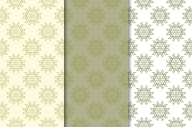 Zeytin yeşili çiçek arka planlar. Tekstil ve duvar kağıtları için dikişsiz desen seti