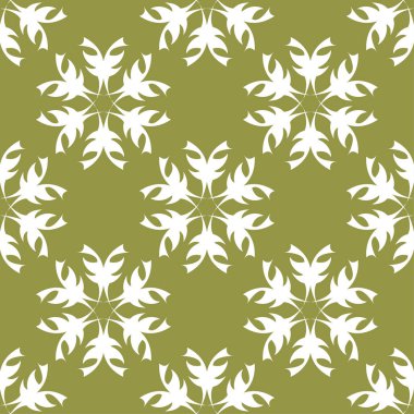 Zeytin yeşil zemin üzerine beyaz çiçek tasarım. Tekstil ve duvar kağıtları için seamless modeli