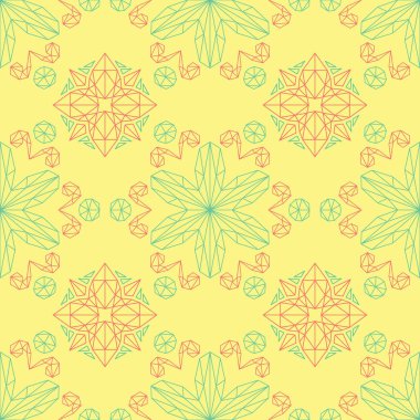 Sarı çiçek seamless modeli. Pembe ve yeşil çiçek tasarımı ile renkli arka plan