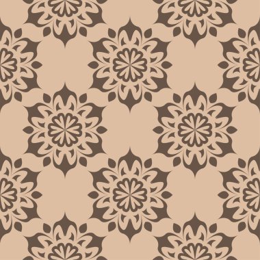 Bej renkli arka plan üzerinde kahverengi çiçek tasarım. Tekstil ve duvar kağıtları için seamless modeli