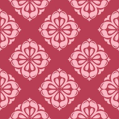 Kırmızı zemin üzerine çiçek süsleme. Tekstil ve duvar kağıtları için seamless modeli